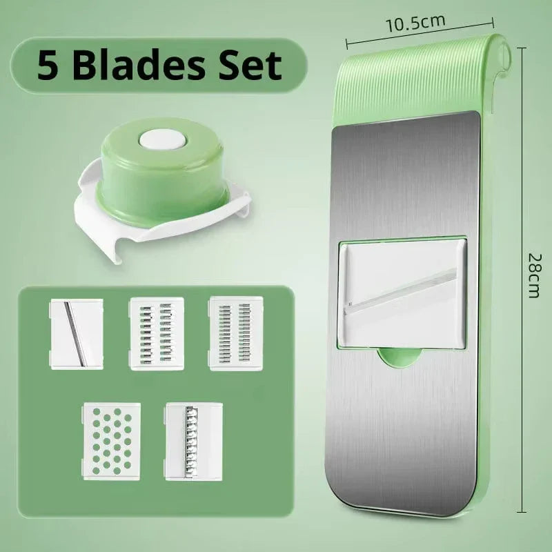 5-in-1 Stainless Steel Vegetable Cutter & Grater Set & Adjustable Blades