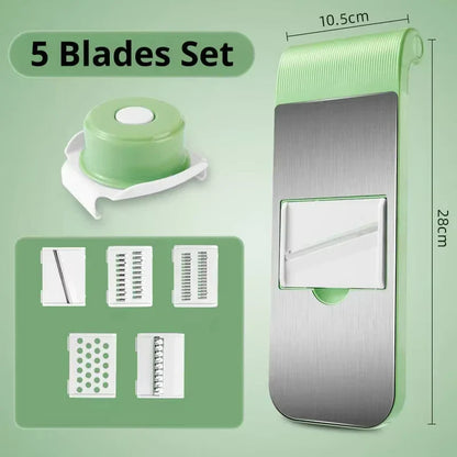 5-in-1 Stainless Steel Vegetable Cutter & Grater Set & Adjustable Blades