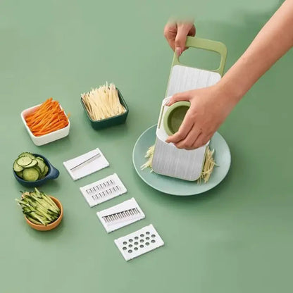 5-in-1 Stainless Steel Vegetable Cutter & Grater Set & Adjustable Blades