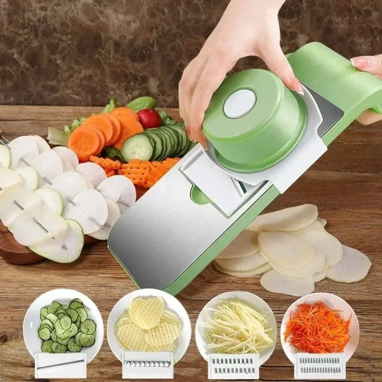 5-in-1 Stainless Steel Vegetable Cutter & Grater Set & Adjustable Blades